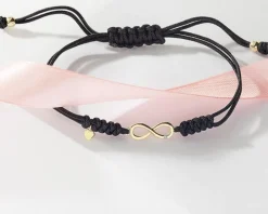 Bransoletka z elementami żółtego złota i diamentem - nieskończoność, serce - 0,004 ct - próba 375