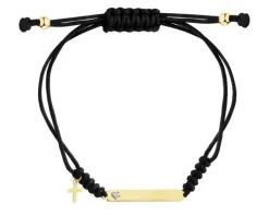 Bransoletka z elementami żółtego złota i diamentem - krzyż - 0,005 ct - próba 375