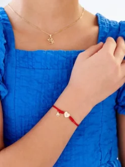 Bransoletka z elementami żółtego złota i diamentem - serce, aniołek - 0,003 ct - próba 375