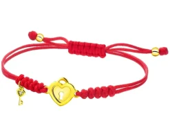 Bransoletka z elementami z żółtego złota z diamentem - serce, kluczyk, kłódka - 0,003 ct - próba 375