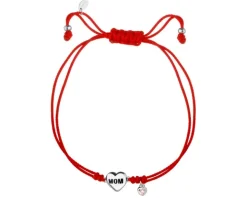 Bransoletka z elementami srebra i cyrkonią - mama, serce