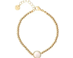 Bransoletka z mosiądzu pozłacana z cyrkoniami i masą perłową