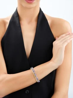 Bransoletka z mosiądzu pozłacana z kamieniami jubilerskimi - kocie oko