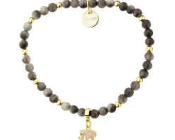 Bransoletka z mosiądzu pozłacana z kamieniami jubilerskimi, masą perłową i emalią - słoń