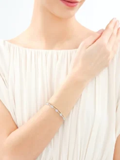 Bransoletka z mosiądzu pozłacana z labradorytami i szklanymi detalami