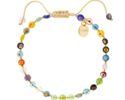 Bransoletka z mosiądzu pozłacana ze szklanymi detalami - kwiaty