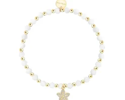 Bransoletka z mosiądzu pozłacana z kamieniami księżycowymi i cyrkoniami - kwiat