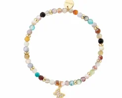 Bransoletka z mosiądzu pozłacana z agatami i cyrkoniami - motyl