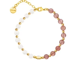 Bransoletka z mosiądzu pozłacana z kwarcami i perłami