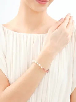 Bransoletka z mosiądzu pozłacana z kwarcami i perłami