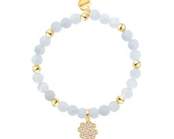 Bransoletka z mosiądzu pozłacana z kwarcami i cyrkoniami - koniczyna