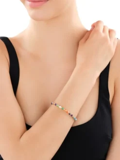 Bransoletka z mosiądzu pozłacana ze szklanymi detalami - kwiatki