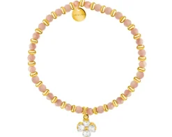 Bransoletka z mosiądzu pozłacana z rodochrozytami i cyrkoniami - koniczyna