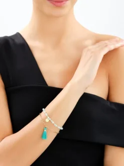 Bransoletka z mosiądzu pozłacana z amazonitami