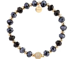 Bransoletka z mosiądzu pozłacana z agatami, cyrkoniami i szklanymi detalami