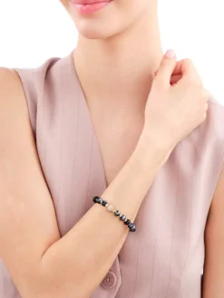 Bransoletka z mosiądzu pozłacana z agatami, cyrkoniami i szklanymi detalami