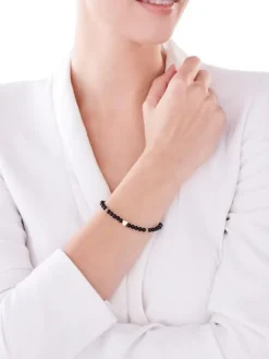 Bransoletka z mosiądzu pozłacana z agatami - serce