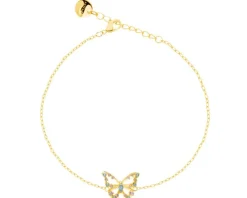 Bransoletka z mosiądzu pozłacana z cyrkoniami - motyl