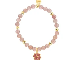 Bransoletka z mosiądzu pozłacana z kwarcami i cyrkoniami - koniczyna