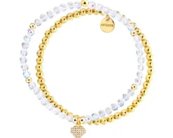 Bransoletka z mosiądzu pozłacana z cyrkoniami i szklanymi detalami - serce