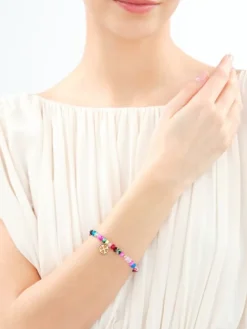 Bransoletka z mosiądzu pozłacana z agatami - koniczyna, serce