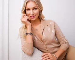 Bransoletka z mosiądzu pozłacana z agatami