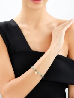 Bransoletka z mosiądzu pozłacana z turkusami i cyrkoniami - motyl