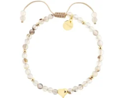 Bransoletka z mosiądzu pozłacana z agatami - serce