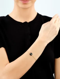 Bransoletka z mosiądzu pozłacana z onyksem