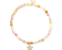 Bransoletka z mosiądzu pozłacana z jadeitami i cyrkoniami - kwiat