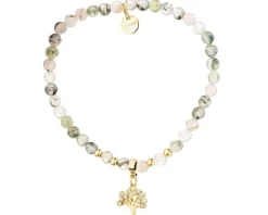 Bransoletka z mosiądzu pozłacana z agatami i cyrkoniami - drzewko