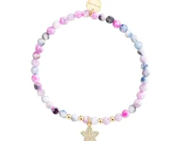 Bransoletka z mosiądzu pozłacana z agatami i cyrkoniami - kwiat