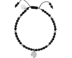 Bransoletka z mosiądzu rodowana z agatami i cyrkoniami - koniczyna