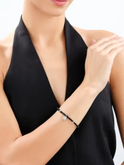 Bransoletka z mosiądzu rodowana z agatami i cyrkoniami - koniczyna