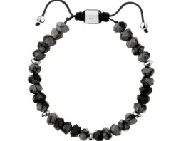 Bransoletka z mosiądzu rodowana z obsydianami