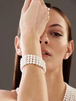 Bransoletka z perłami, brylantami i elementami białego złota - próba 585