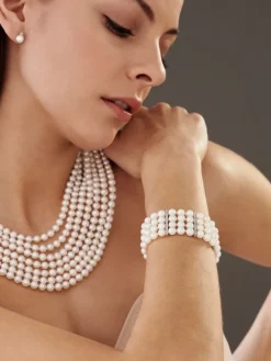 Bransoletka z perłami, brylantami i elementami białego złota - próba 585