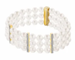 Bransoletka z perłami, brylantami i elementami żółtego złota - próba 585