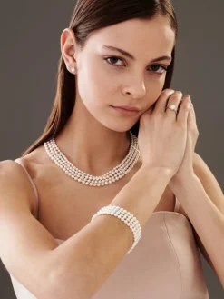 Bransoletka z perłami, diamentami i elementami białego złota - próba 585