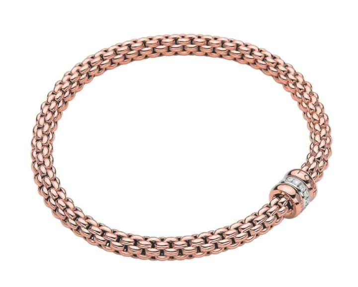 Bransoletka z różowego i białego złota z brylantami - 0,10 ct - próba 750