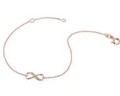 Bransoletka z różowego złota z diamentami - serce, nieskończoność - 0,02 ct - próba 375