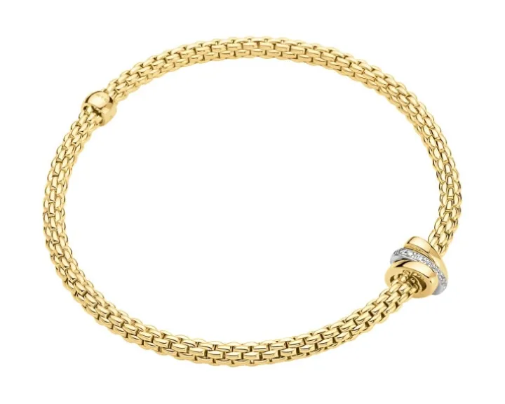 Bransoletka z żółtego i białego złota z brylantami - 0,10 ct - próba 750