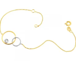 Bransoletka z żółtego i białego złota z brylantem - koła - 0,01 ct - próba 375