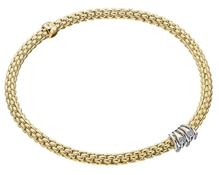 Bransoletka z żółtego i białego złota z brylantami - 0,07 ct - próba 750