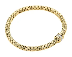 Bransoletka z żółtego i białego złota z brylantami - 18 cm - 0,10 ct - próba 750