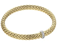 Bransoletka z żółtego i białego złota z brylantami - 0,10 ct - próba 750