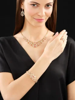 Bransoletka z żółtego złota z brylantami i rubinami - próba 585