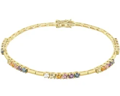 Bransoletka z żółtego złota z brylantem i kamieniami ozdobnymi - 18 cm - próba 375