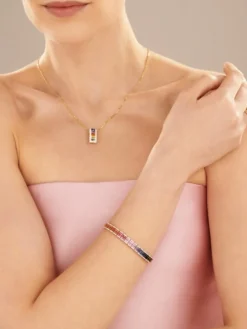 Bransoletka z żółtego złota z brylantami i szafirami kolorowymi - 18 cm - próba 585