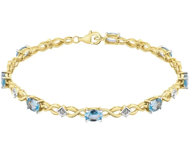 Bransoletka z żółtego złota z diamentami i topazami - 18 cm - próba 585